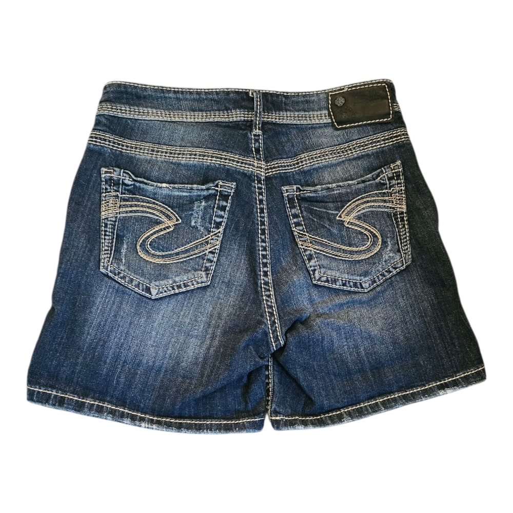 Women's Silver Jeans Suki High Short Size 27 Blue Distressed Denim Shorts
